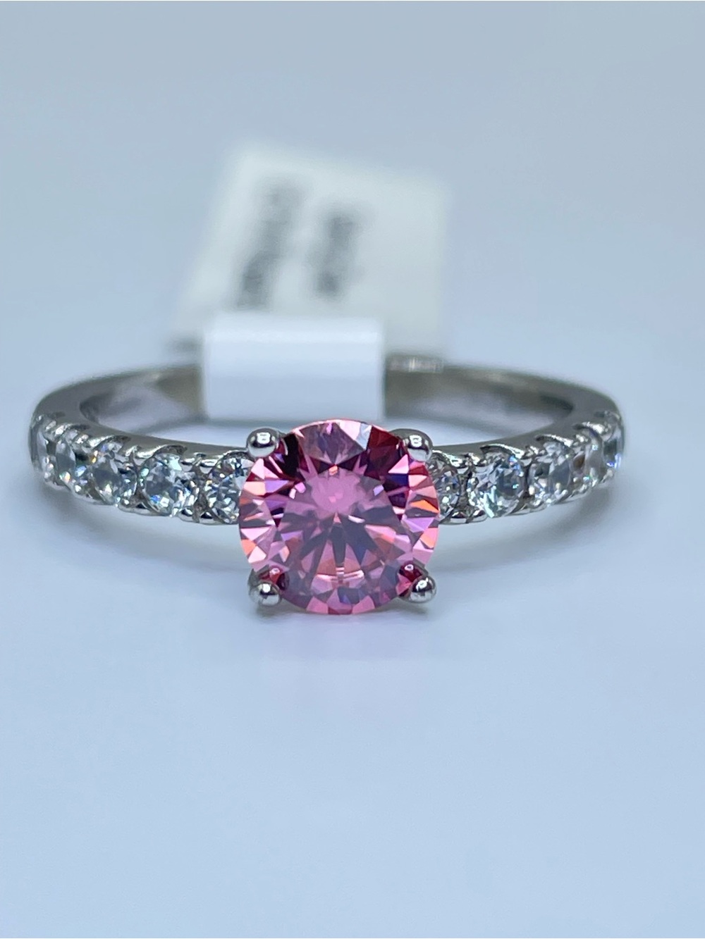 925 Sterling Silver 1ct Bright Pink Moissanite Solitaire Ring Engagement Size 8